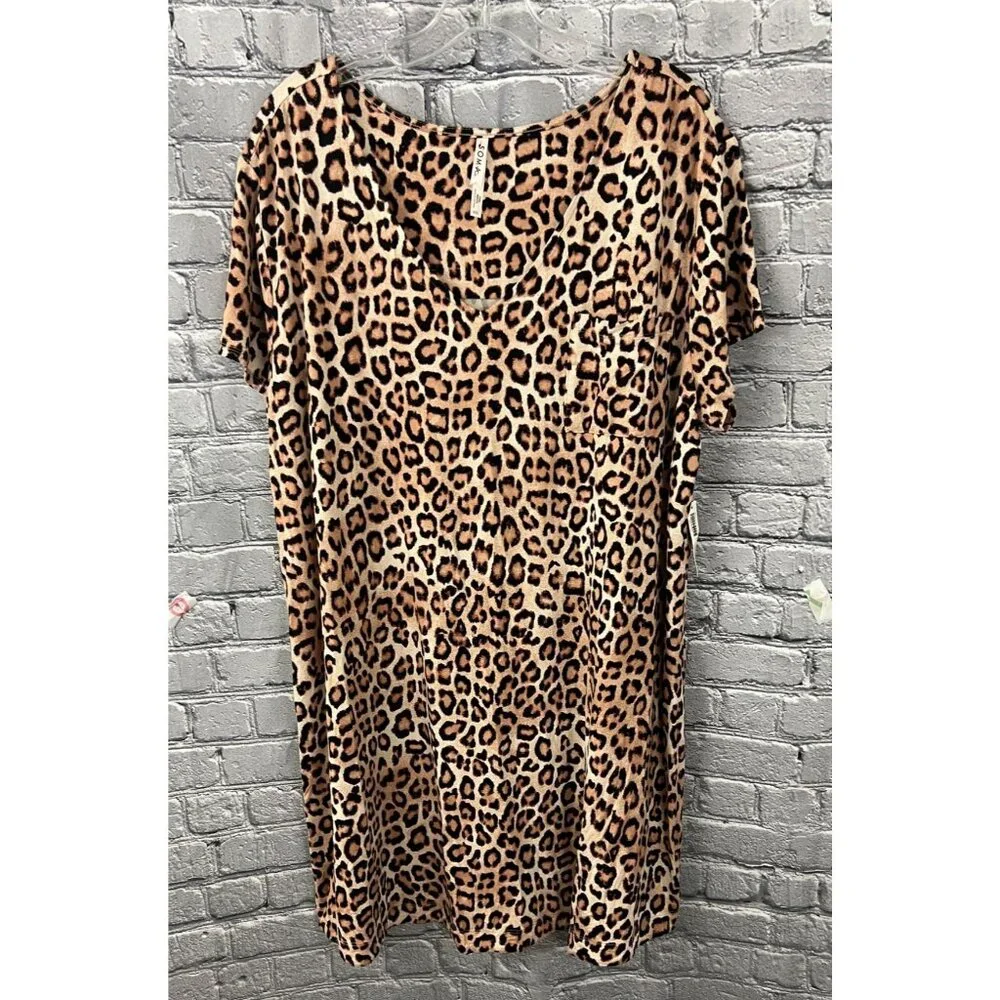 Soma Cool Nights NWT Leopard Print Sleep Shirt XXL V-Neck Pocket Nightgown - Picture 1 of 9